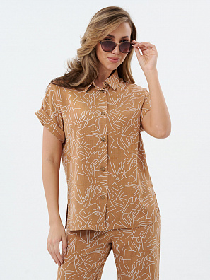 Блузка рубашка без рукавов бежевая